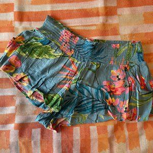Billabong Waves All Day Teal Green Tropical Print Smocked Shorts